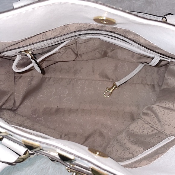 Michael Kors Hamilton Large Pyramid Studded Satchel Shoulder Bag Tote White - Picture 14 of 16